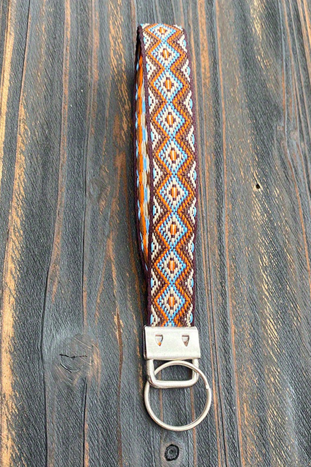 Light Blue Western Pattern Knitted Wristband Keychain