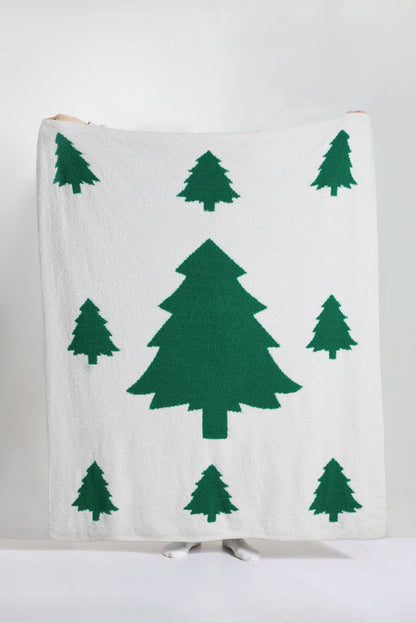 Dark Green Colorblock Christmas Tree Printed Blanket