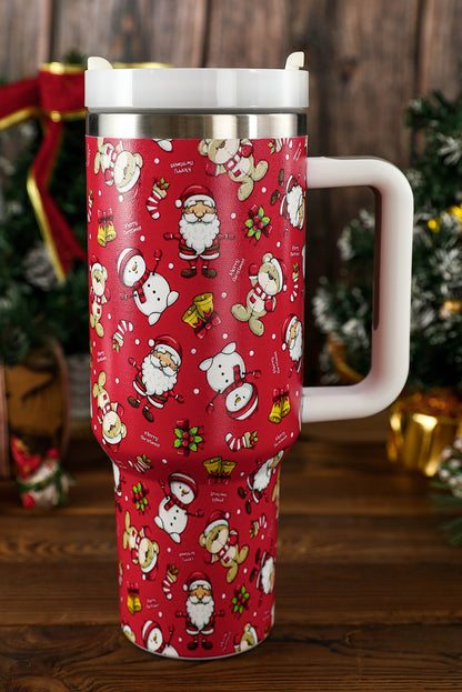 Fiery Red Christmas Print Handled Stainless Steel Tumblers 40oz