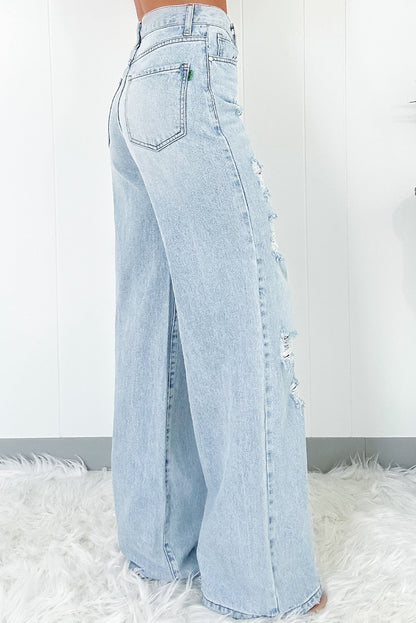 Beau Blue Light Wash High Waist Wide Leg Jeans