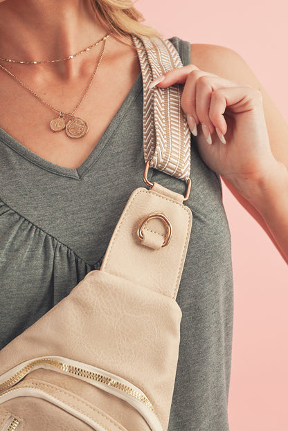 White Leather Zipped Crossbody Bag