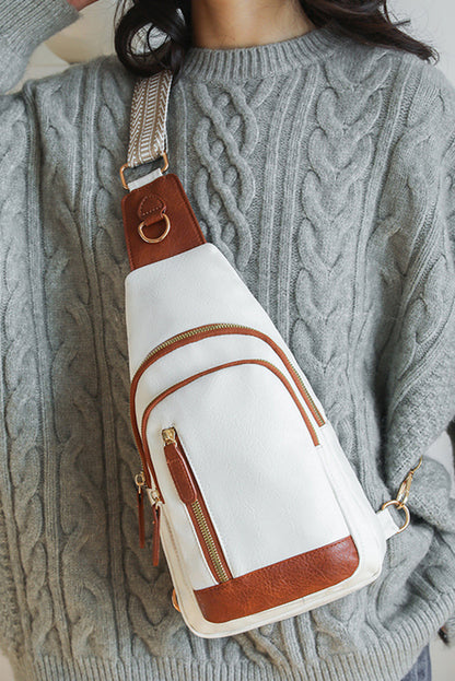 White Leather Zipped Crossbody Bag