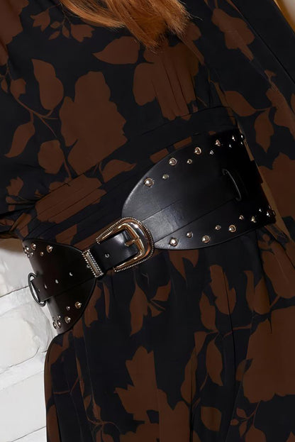 Black Studded Faux Leather Wide Belt