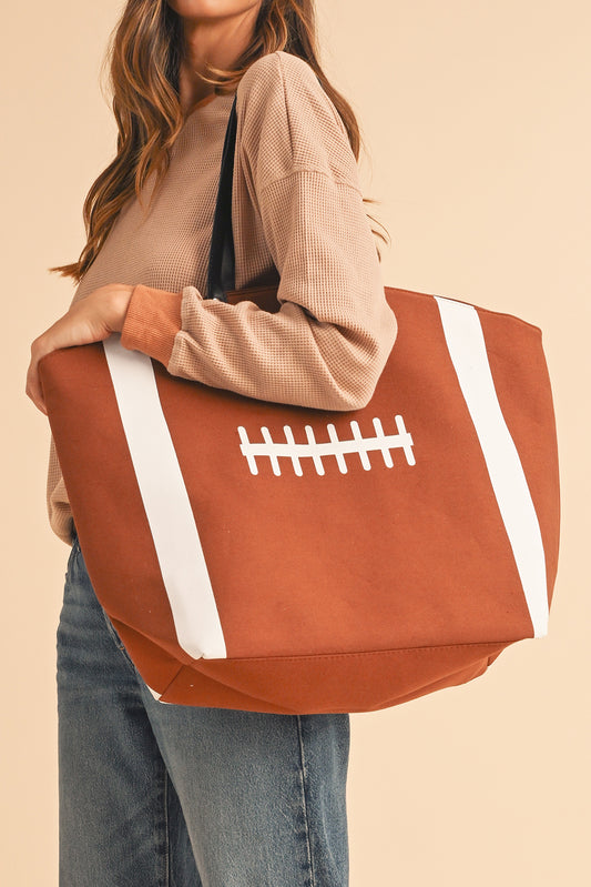 White Baseball Pattern Canvas Large Tote Bag