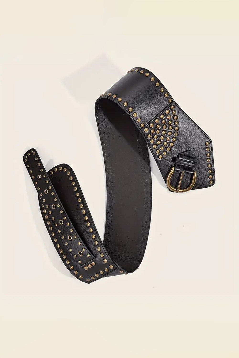 Black Retro Rivet Studded PU Leather Wide Waist Belt