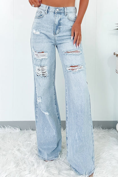 Beau Blue Light Wash High Waist Wide Leg Jeans