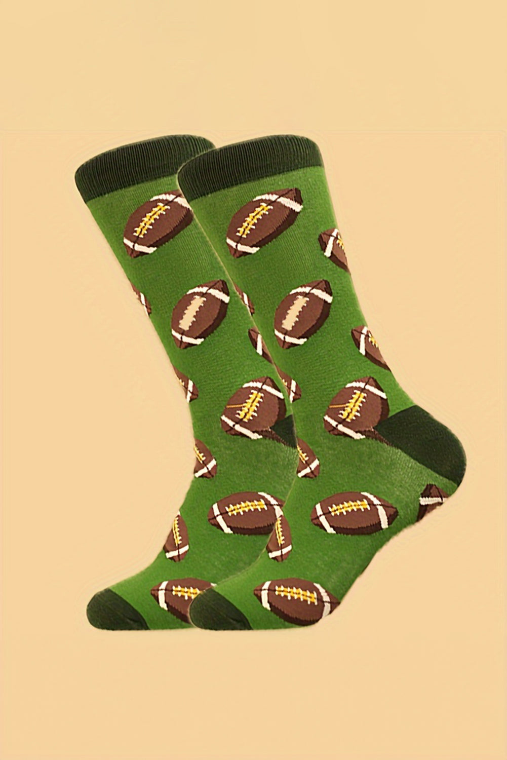 Blackish Green Rugby Football Print Mid-length Socks