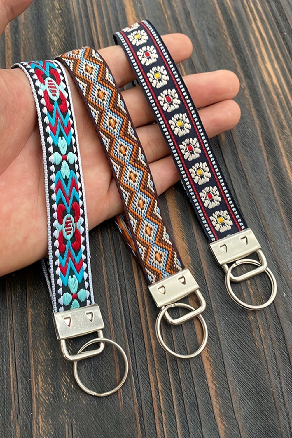 Light Blue Western Pattern Knitted Wristband Keychain