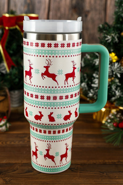 Fiery Red Christmas Print Handled Stainless Steel Tumblers 40oz