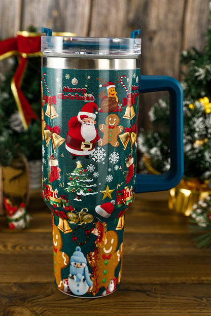 Fiery Red Christmas Print Handled Stainless Steel Tumblers 40oz