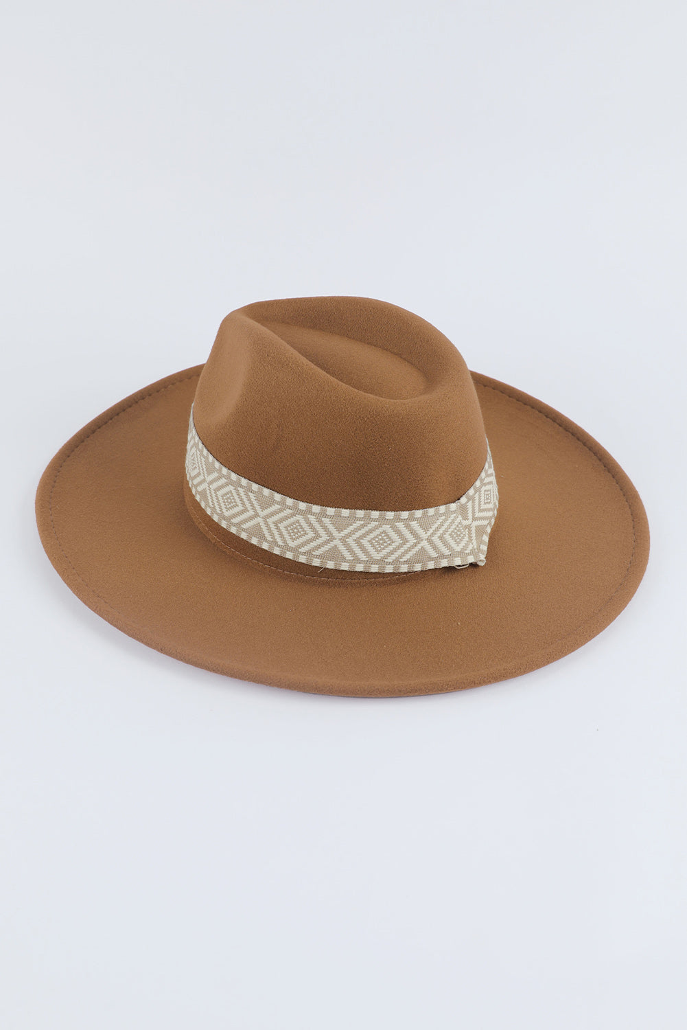 Brown Aztec Embroidery Retro Flat Fedora Hat