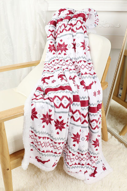 White Christmas Reindeer Snowflake Printed Sherpa Blanket