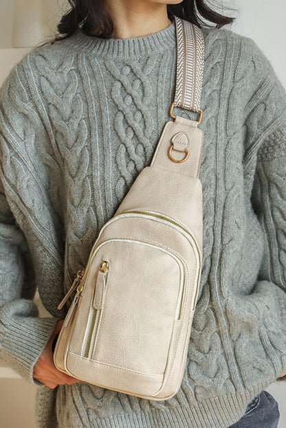 White Leather Zipped Crossbody Bag