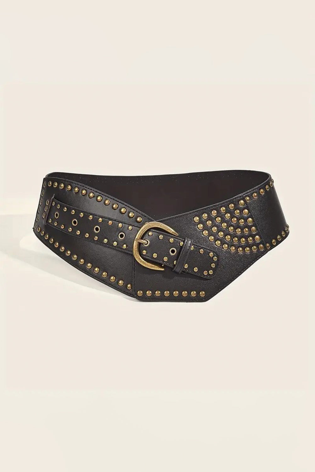 Black Retro Rivet Studded PU Leather Wide Waist Belt