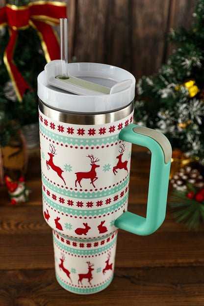 Fiery Red Christmas Print Handled Stainless Steel Tumblers 40oz