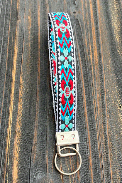 Light Blue Western Pattern Knitted Wristband Keychain