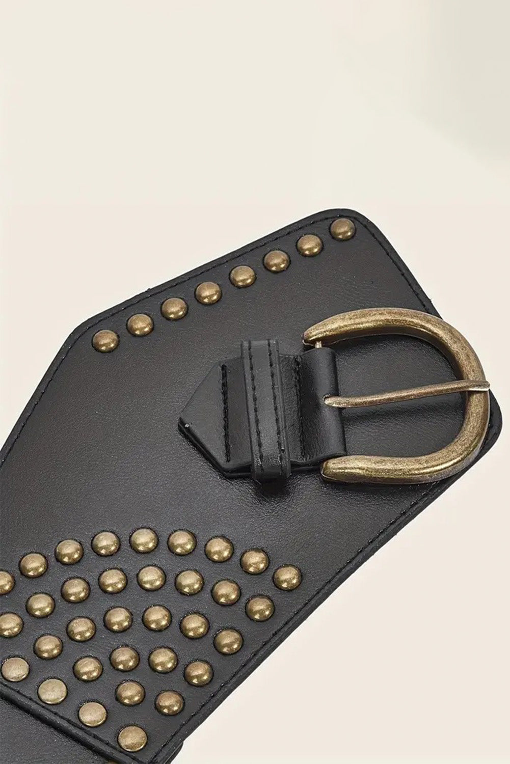 Black Retro Rivet Studded PU Leather Wide Waist Belt