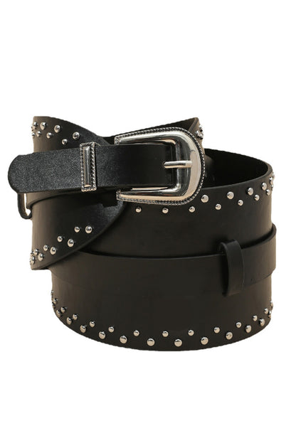 Black Studded Faux Leather Wide Belt