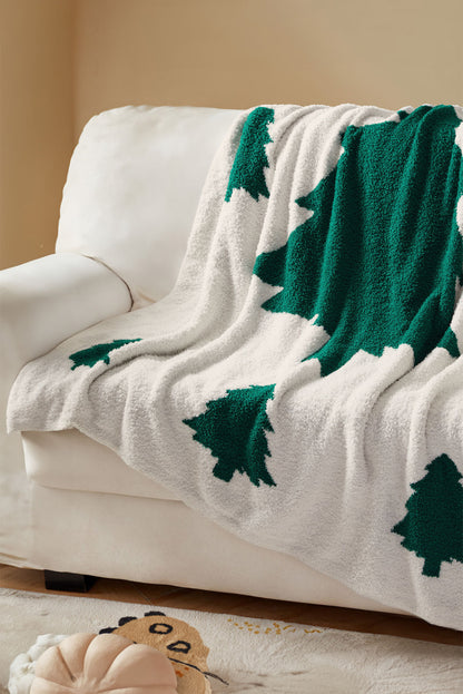 Dark Green Colorblock Christmas Tree Printed Blanket