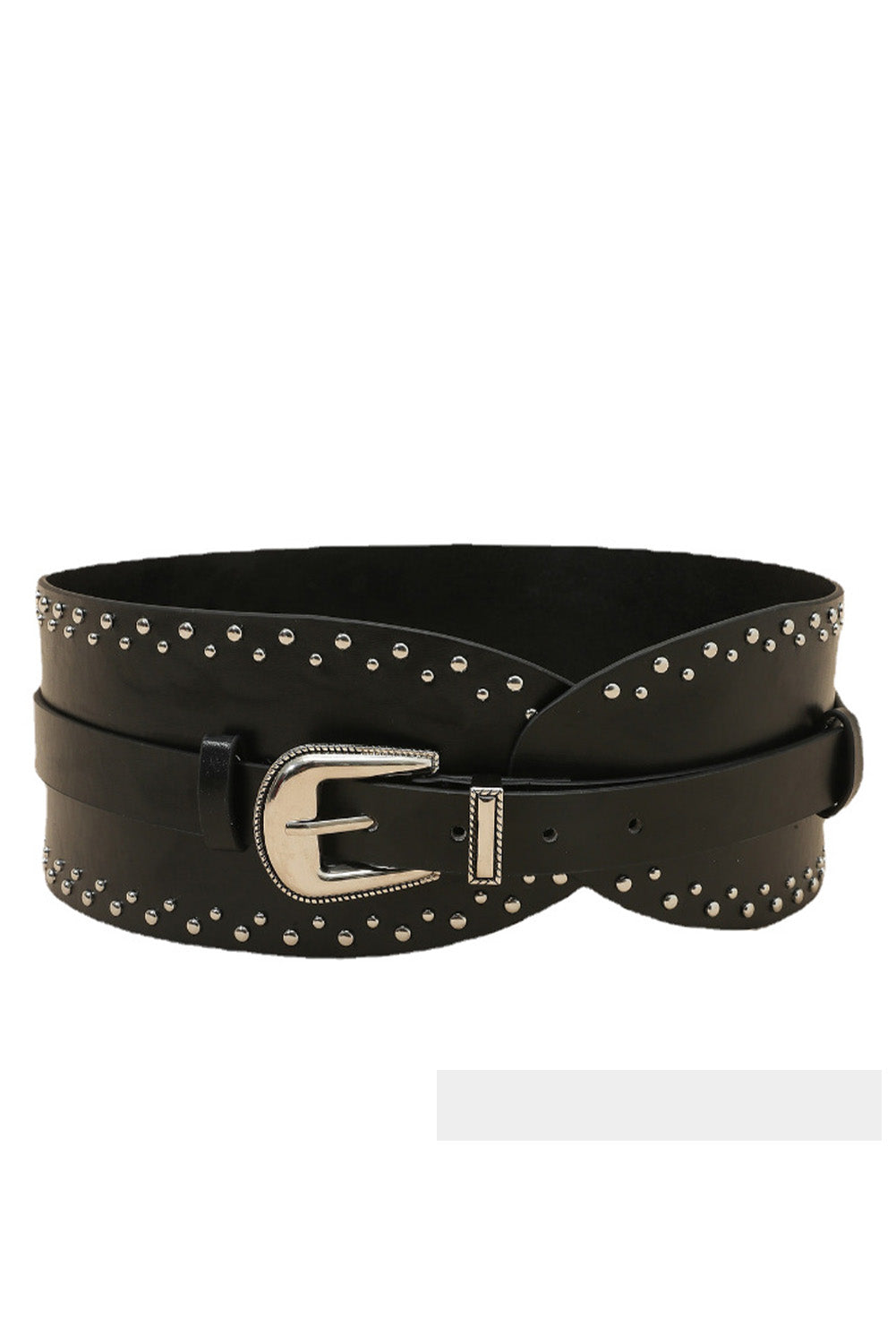 Black Studded Faux Leather Wide Belt