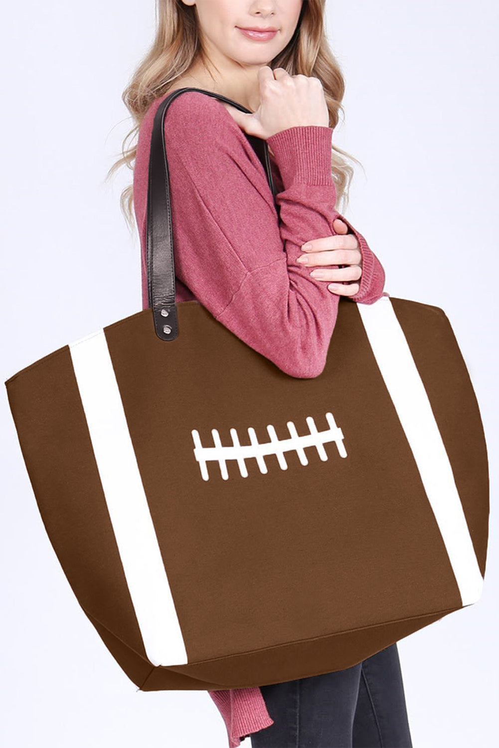 White Baseball Pattern Canvas Large Tote Bag