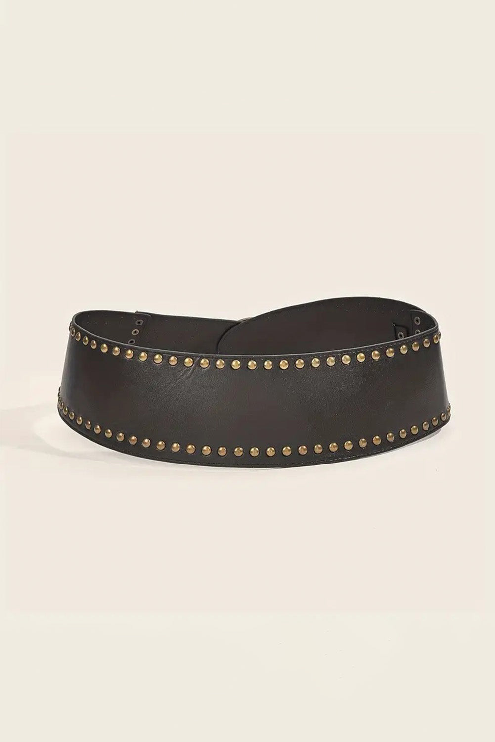 Black Retro Rivet Studded PU Leather Wide Waist Belt