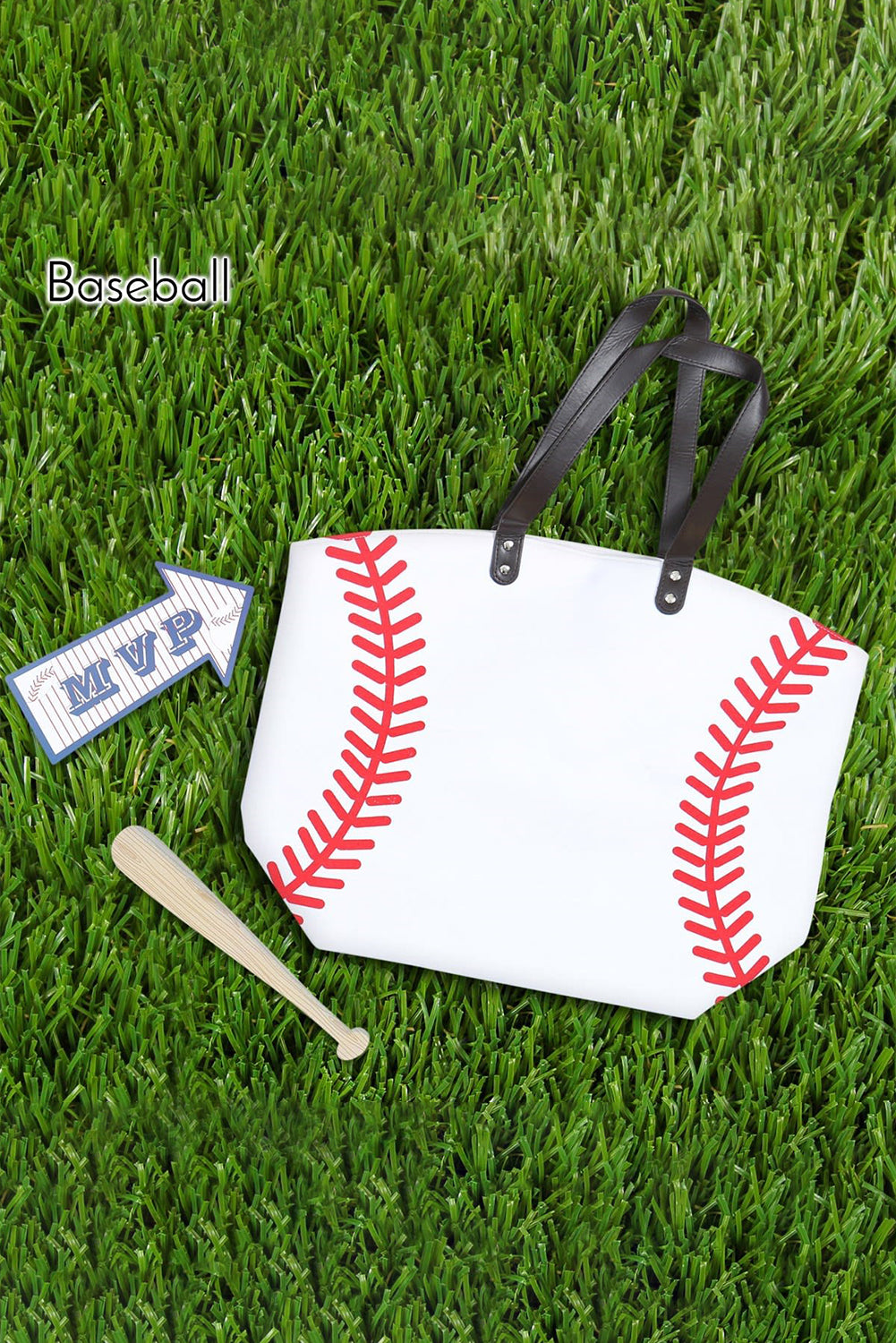 White Baseball Pattern Canvas Large Tote Bag