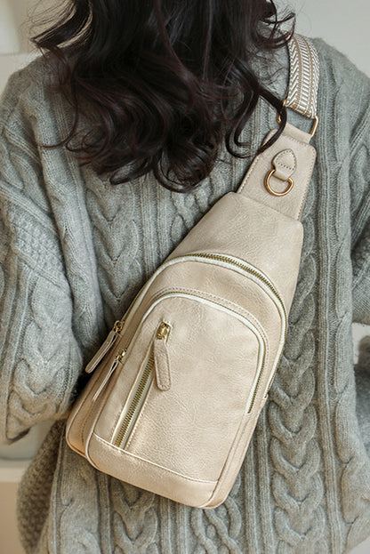 White Leather Zipped Crossbody Bag