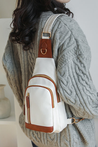 White Leather Zipped Crossbody Bag