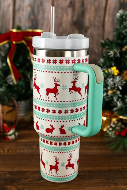 Fiery Red Christmas Print Handled Stainless Steel Tumblers 40oz