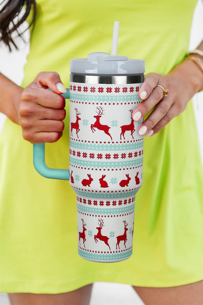 Fiery Red Christmas Print Handled Stainless Steel Tumblers 40oz