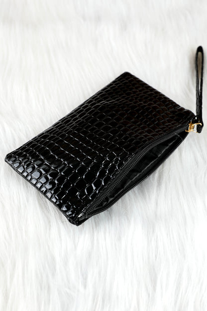 Black Crocodile Pattern Zipper Wristlet Wallet