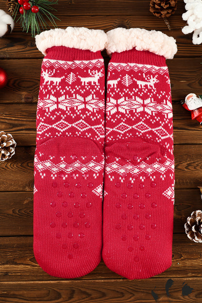 Fiery Red Christmas Flake Thermal Socks