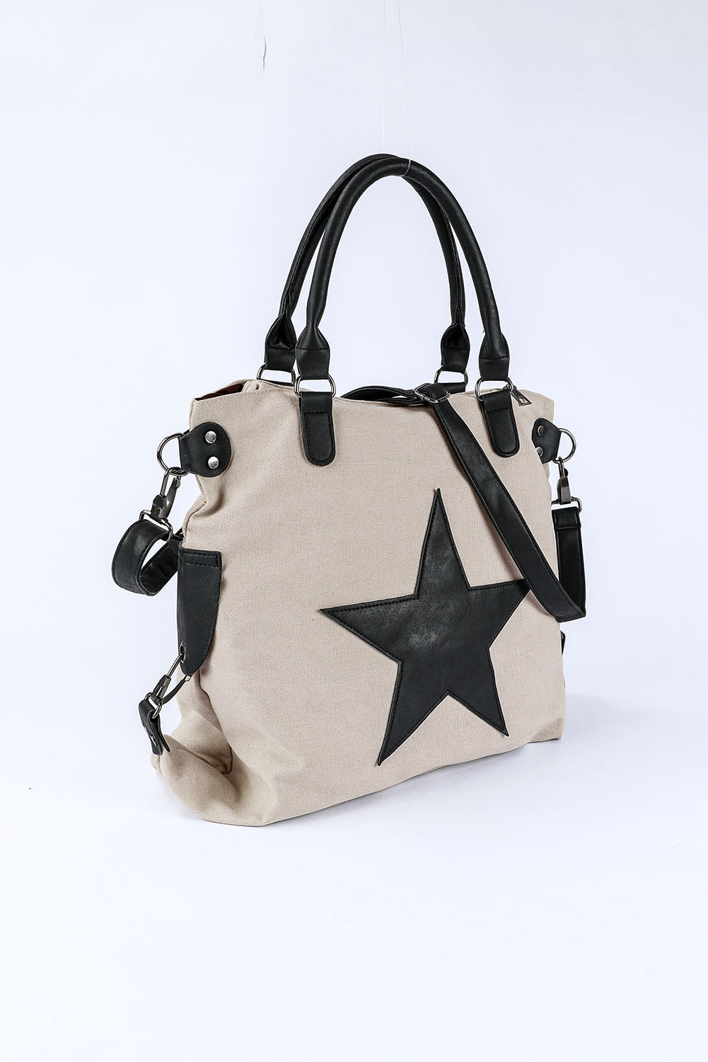 Beige Casual Five-pointed Star Canvas Tote Bag