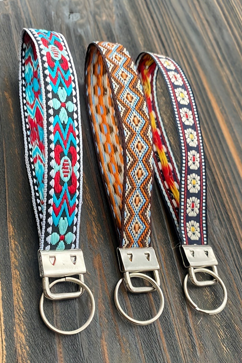 Light Blue Western Pattern Knitted Wristband Keychain