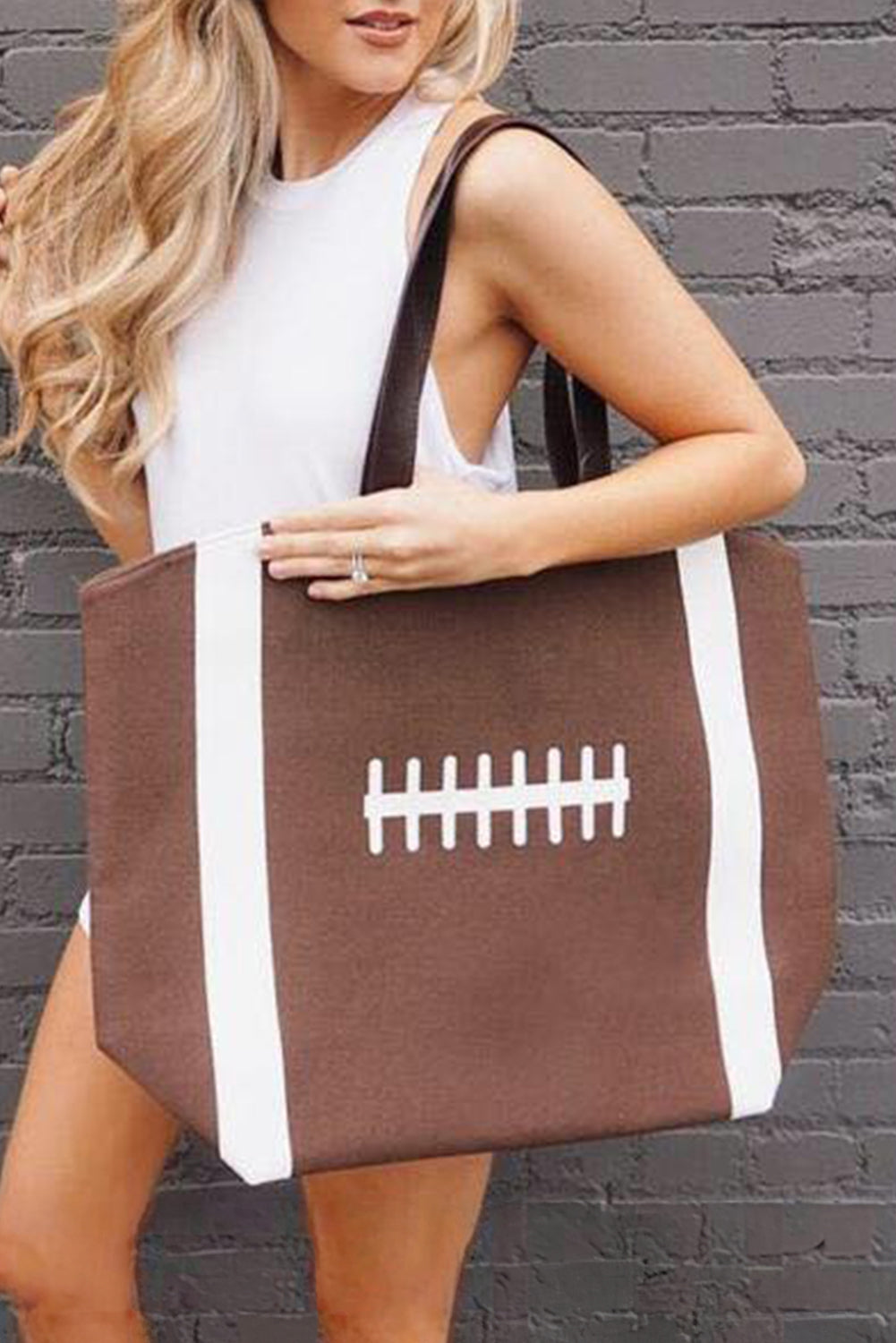 White Baseball Pattern Canvas Large Tote Bag