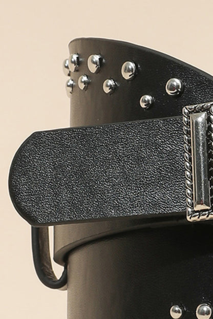 Black Studded Faux Leather Wide Belt