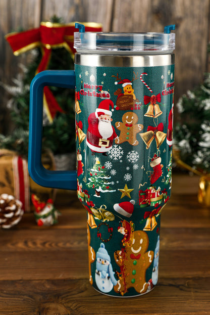 Fiery Red Christmas Print Handled Stainless Steel Tumblers 40oz