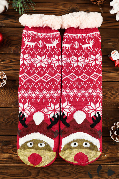 Fiery Red Christmas Flake Thermal Socks