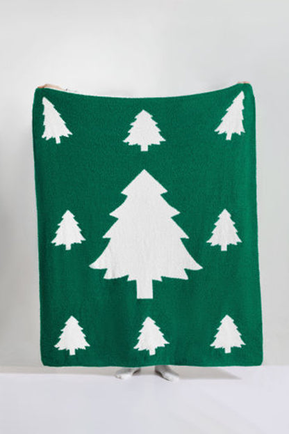 Dark Green Colorblock Christmas Tree Printed Blanket